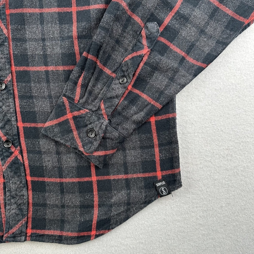Surplus Flannel Shirt Mens Medium Gray Red Plaid Long Sleeve Button Down Cotton - Picture 5 of 10